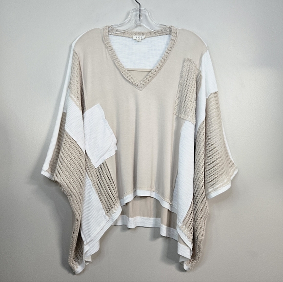 POL Beige & White Oversized Mixed Media Knit Top, Size S ~ EUC - Picture 2 of 8